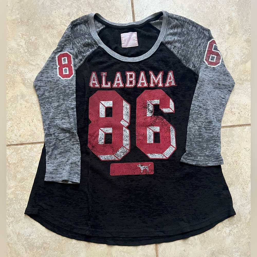 PINK Victoria's Secret Black & Gray Alabama 86 Raglan Tee with Maroon Accents